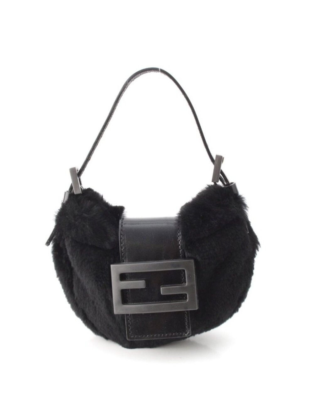 Fendi Mamma Mini Croissant Fur FF Fur Pouch Black